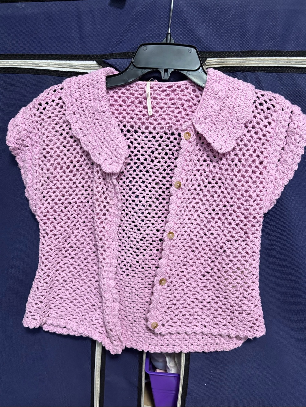 Free People Lilac Crochet Short-Sleeve Button Cardigan